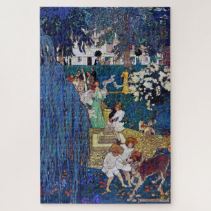 Puzzle Jardin avec chien et chat, Jessie Willcox Smith