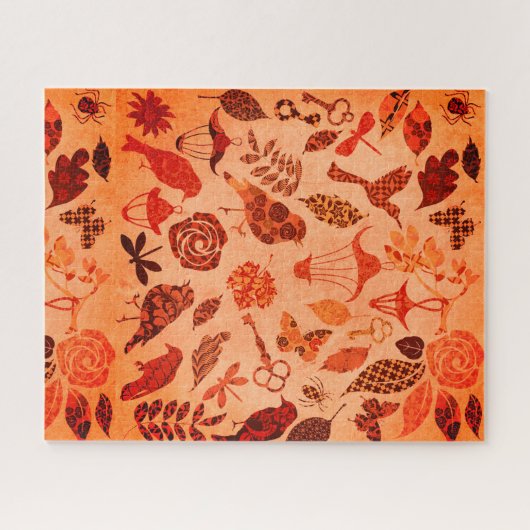 Puzzle Jardin d'automne patchwork oiseau et feuille autom (Horizontal)