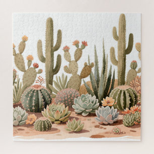 Puzzle Jardin de cactus succulents du désert aquarelle