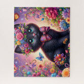 Puzzle Jardin de fleurs de chat noir mignon (Vertical)