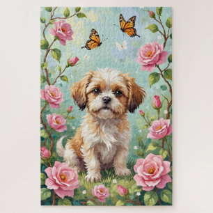 Puzzle Jardin de roses printaniers du Shih Tzu Chien Mign