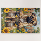 Puzzle Jardin de tournesols Pug Art (Horizontal)