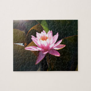 Puzzle Jardin d'eau rose rose Nénuphar éclairé
