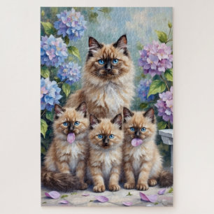 Puzzle Jardin d'hortensias avec un chat Ragdoll - Art