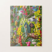 Puzzle Jardin fleuri avec chats / Amoureux des chats (Vertical)
