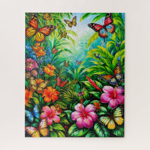 Puzzle Jardin Tropical avec Papillons Colorés