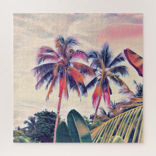 Puzzle Jardin tropical, scène de soleil couchant de palmi