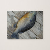 Puzzle jaune bleu violet turquoise, poisson rouge sur qua (Horizontal)