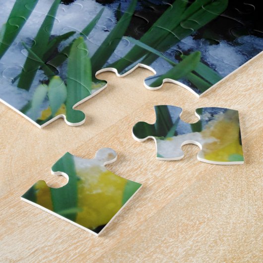 Puzzle Jaune Daffodils fleurs dans la neige (Côté)