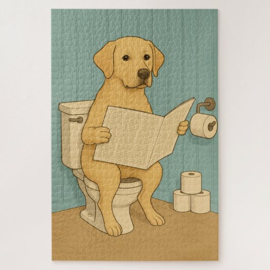 Puzzle Jaune Labrador Lecture journal sur Toilet (Vertical)
