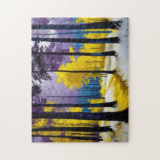 Puzzle Jaune moderne violet bleu brillant Forêt vive (Vertical)