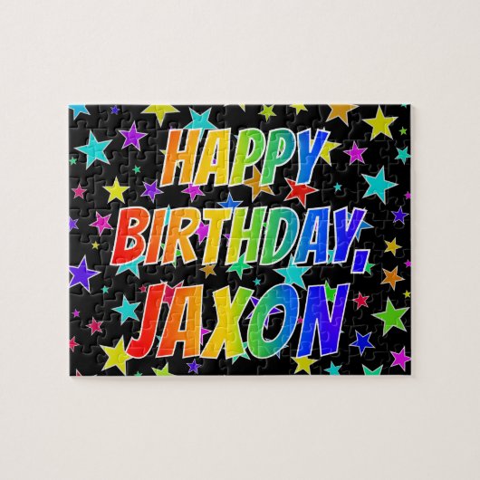 Puzzle "JAXON" Prénom, Amusant "HEUREUX ANNIVERSAIRE" (Horizontal)