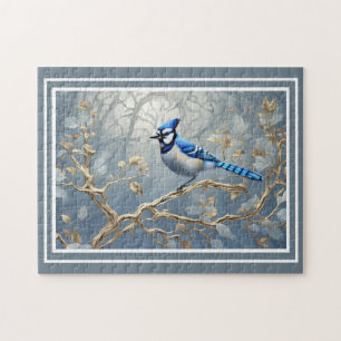 Puzzle Jay Bleu Majestueux Sur Branches Dorées
