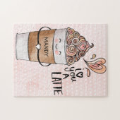 Puzzle Je T'Aime Un Latte Cute Kawaii Coffee Cup & Hearts (Horizontal)