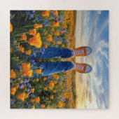 Puzzle Jean en Denim et Baskets Orange dans des Fleurs (Horizontal)
