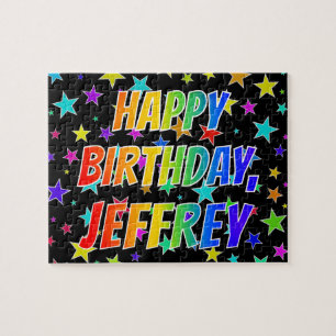 Puzzle "JEFFREY" Prénom, amusant "HEUREUX ANNIVERSAIRE"