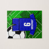 Puzzle Jersey de soccer personnalisé bleu avec blanc (Horizontal)