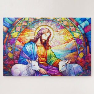 Puzzle Jésus en vitrail en aquarelle