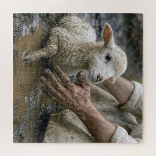 Puzzle Jesus Rescuing a Lamb From a Mud Puddle (Horizontal)