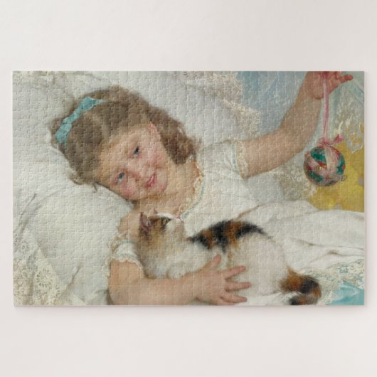 Puzzle Jeune Fille Jouant Avec Son Chat (Munier) (Horizontal)
