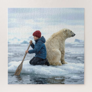 Puzzle Jeune garçon sur la glace sauvant un ours polaire