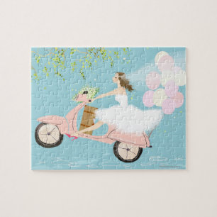 Puzzle Jeune mariée montant un scooter