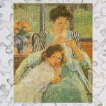 Puzzle Jeune mère coudre par Mary Cassatt, Art Vintage<br><div class="desc">Young Mother Sewing (vers 1900) de Mary Cassatt est une vintage impressionnisme peinture de famille de portrait d'art. Une fille, sa fille, se penche sur ses genoux. Un vase avec un bouquet de fleurs se trouve sur une table derrière. Une mère répare des vêtements avec un enfant. À propos de...</div>