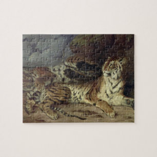 Puzzle Jeune tigre jouant avec sa mère, 1830 (huile