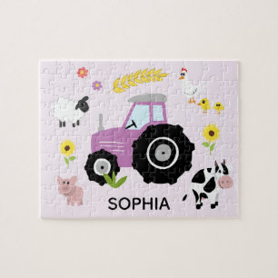 Puzzle Jeunes filles Tracteur agricole mauve et nom Kids