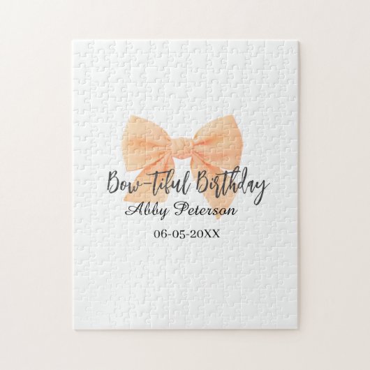 Puzzle Joli anniversaire ruban orange nom date simple pas (Vertical)