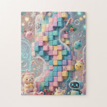 Joli arbre de Noël en mosaïque futuriste pastel po