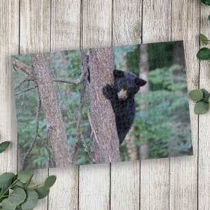 Puzzle Joli bébé ourson noir grimpant à l'arbre