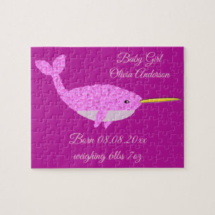 Puzzle Joli bébé rose fille Narwhal Personnalisé Nouveau