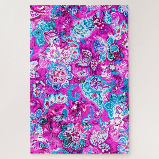Puzzle Joli bleu rose fleurs motif (Vertical)