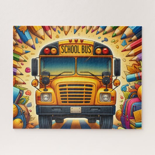 Puzzle Joli bus scolaire avec crayons (Horizontal)