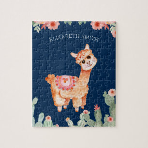 Puzzle Joli Cactus Floral Aquarelle Lama Nom