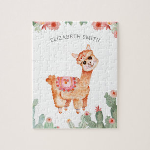 Puzzle Joli Cactus Floral Aquarelle Lama Nom