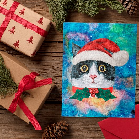 Puzzle Joli cadeau de Noël de chat noir et blanc pour les
