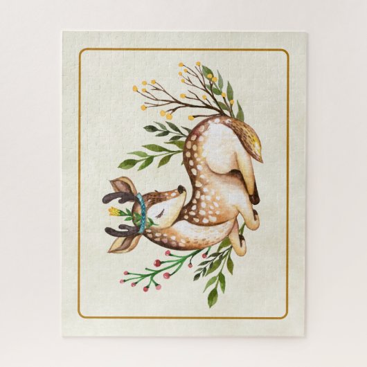Puzzle Joli Cerf Aquarellé Posé En Bas Boho (Vertical)