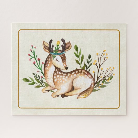 Puzzle Joli Cerf Aquarellé Posé En Bas Boho (Horizontal)