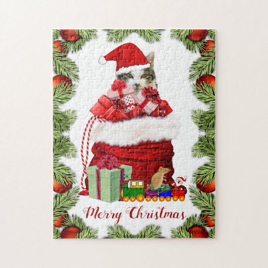 Puzzle Joli Chat de Noël pour Enfants (Vertical)