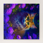 Puzzle Joli Chat Orange dans les Fleurs (Horizontal)