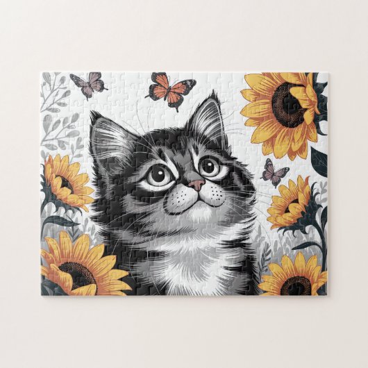 Puzzle Joli Chatons Avec Tournesols (Horizontal)