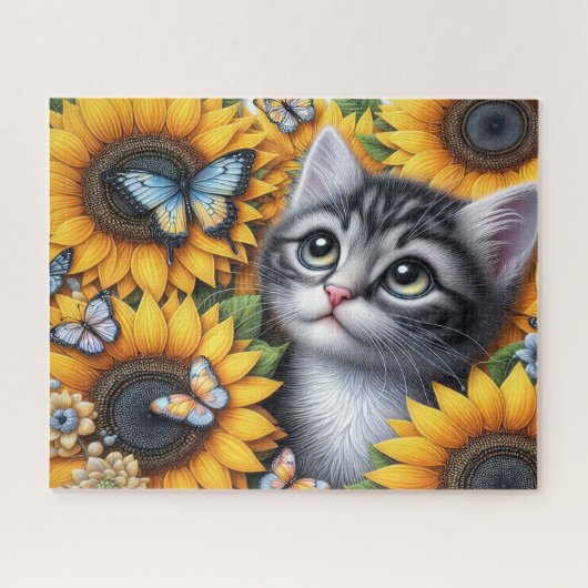 Puzzle Joli Chatons Avec Tournesols (Horizontal)