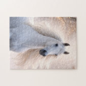 Puzzle Joli Cheval Blanc dans les Vacances de Neige (Horizontal)