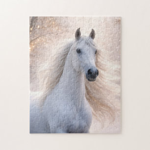Puzzle Joli Cheval Blanc dans les Vacances de Neige