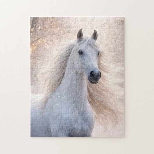 Puzzle Joli Cheval Blanc dans les Vacances de Neige (Vertical)