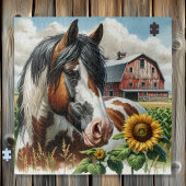 Puzzle Joli Cheval Pinto Brown et Blanc sur ferme rustiqu