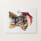 Puzzle Joli chien de boîte de Noël avec chapeau de Père N (Horizontal)