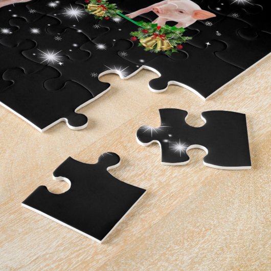 Puzzle Joli Cochon Arbre De Noël Couvert De Lampe De Feu (Côté)